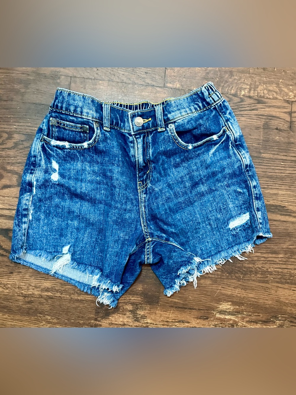 Aerie Classic Distressed Blue Denim Women’s Elastic Back Waist Shorts Sz XSMALL